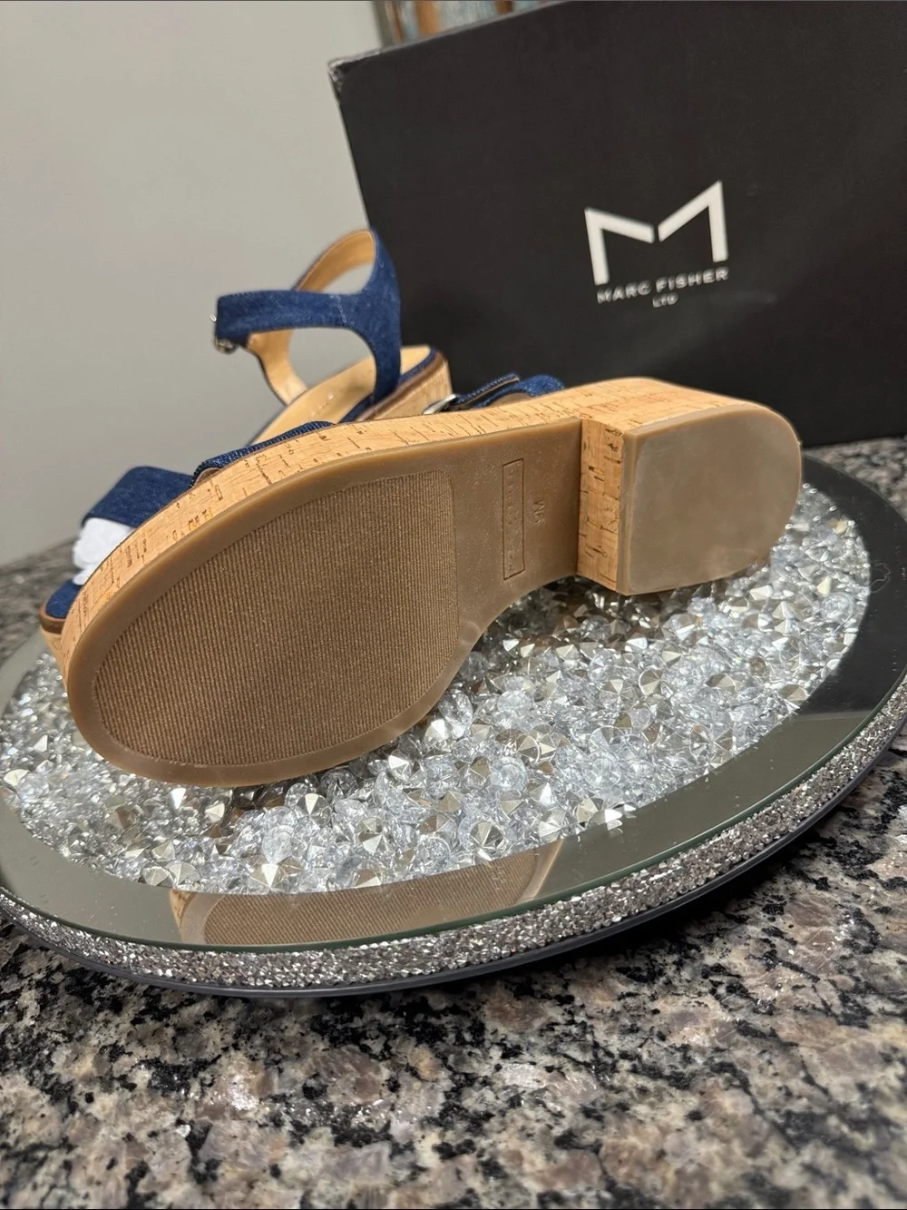 Marc Fisher Quessa Blue Denim Cork Platform Sandal NEW 9